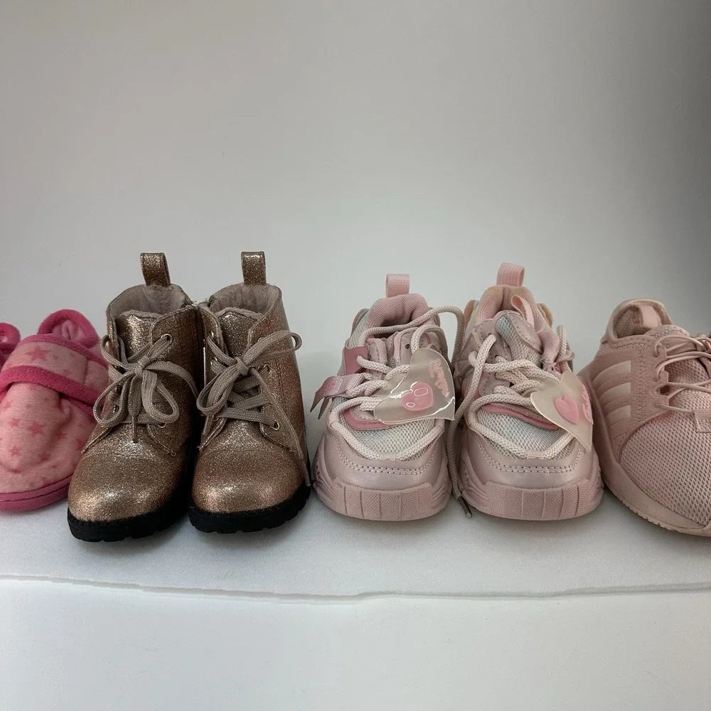 Lot 4 Girls Shoes Boots Sneakers Slippers H&M Adidas Pink Sizes 23 25 26 8
